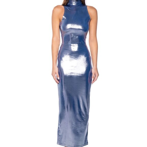 Stasia Metallica: Future Blue Stretch Mid Maxi Dress Large - Picture 2 of 7